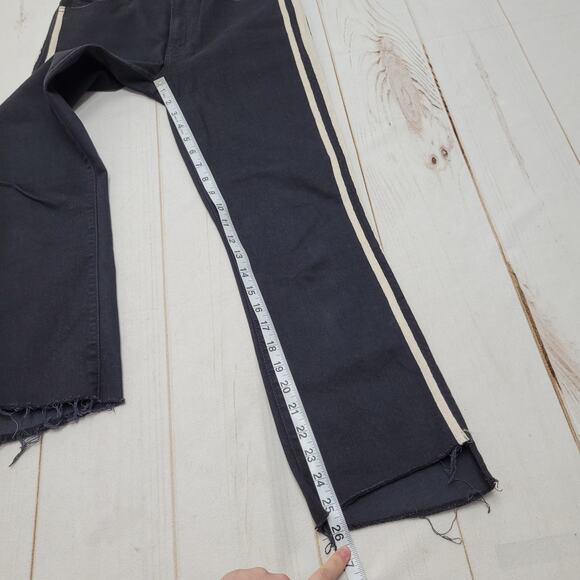 Mother Insider crop step fray black guilty racer striped jeans raw hem - Picture 4 of 11